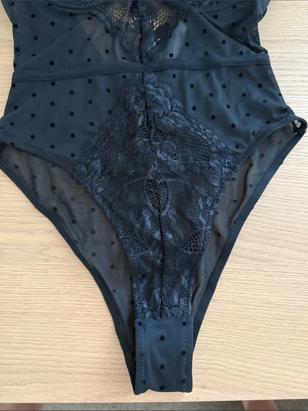 NWT Forever 21 Black Lace & Mesh Polka Dot Bodysuit